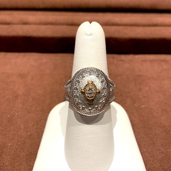 Sterling Silver & Yellow Gold Wide Diamond Swirl Band - Picture 4 of 4